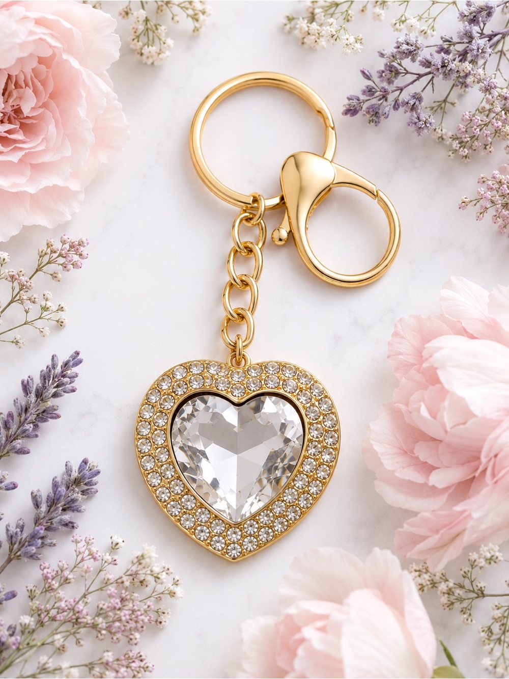 NWT Crystal Collection Gold Heart Rhinestone Keychain Purse Charm
